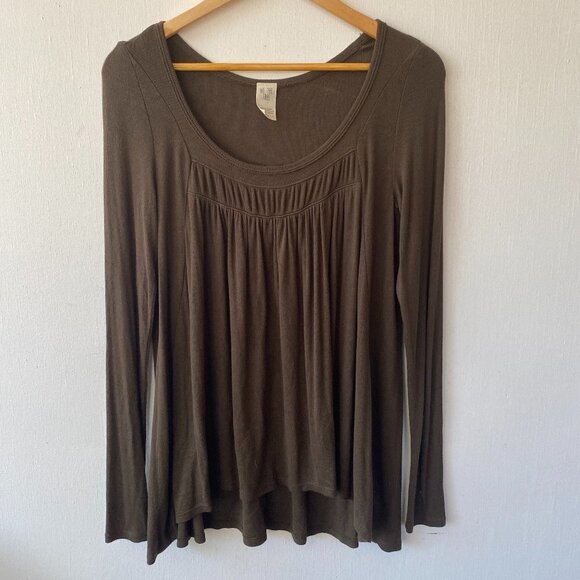 Free People We the Free Long Sleeve Top Womens Small Ribbed Brown Scoop Neck - Picture 1 of 8